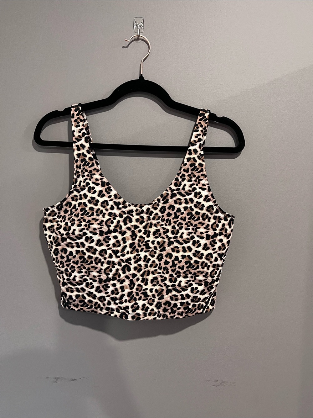 Leopard Print Crop Tank Top - Beige & Black